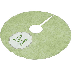 Grönt Damask Snöre Monogram Initial Träd Skirt Julgransmatta Borstad Polyester