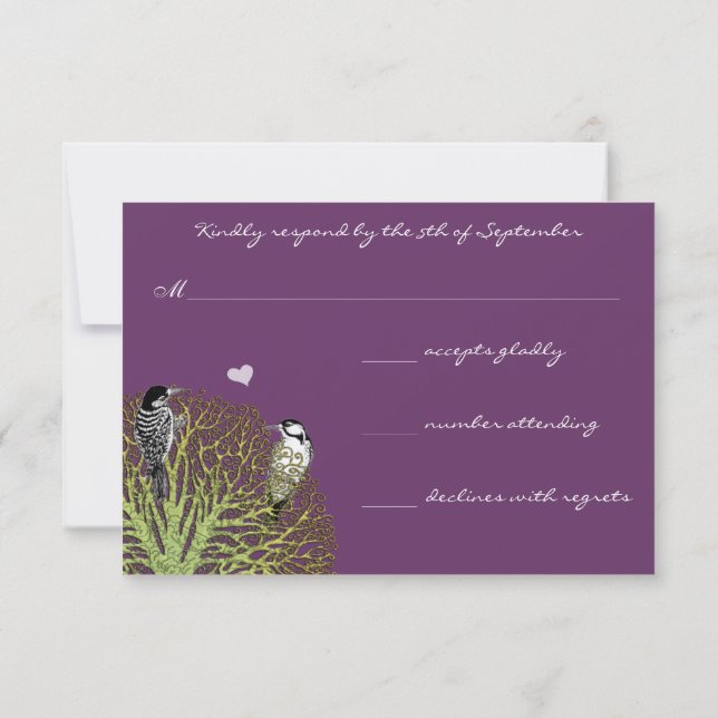 Grönt Damask Träd OSA med Vintage fåglar (Baksida)