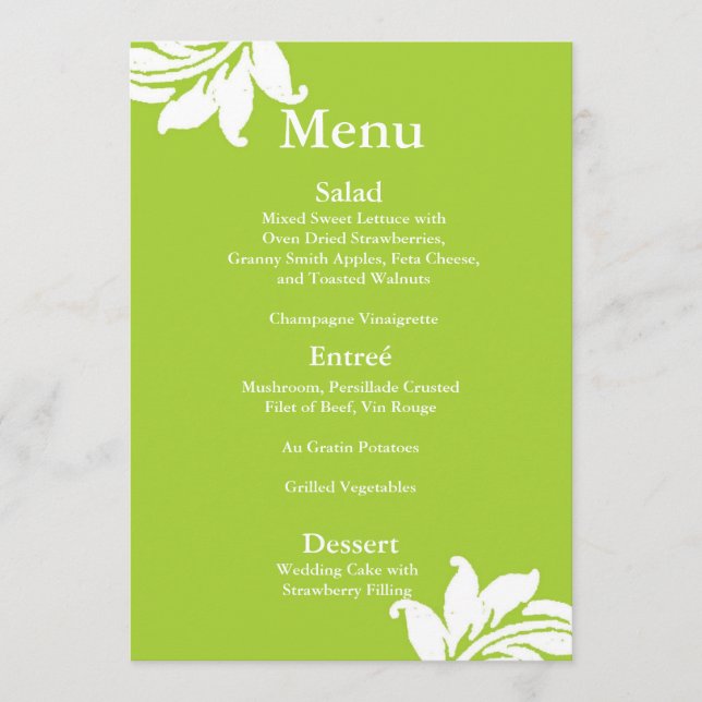 Grönt Damask Wedding Menu Meny (Framsida)