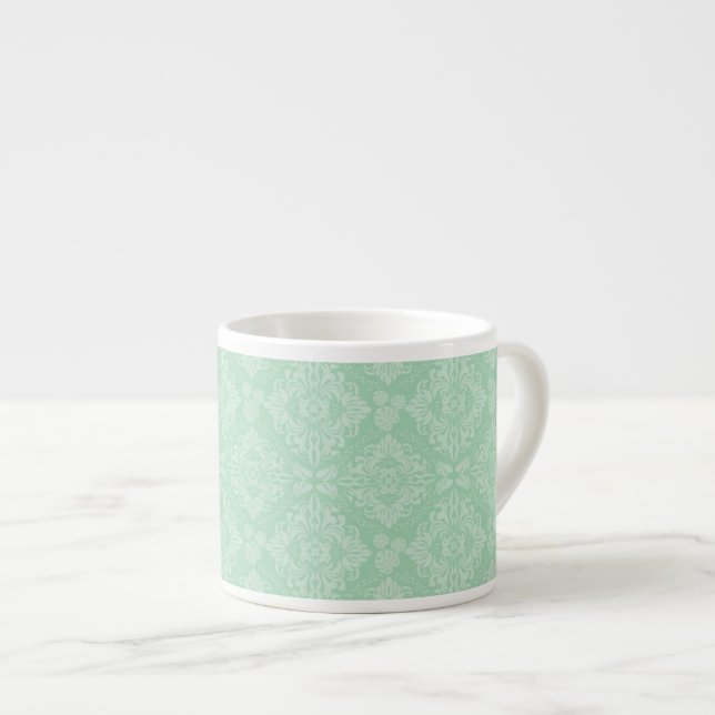 Grönt damastast mönster espressomugg (Framsida höger)