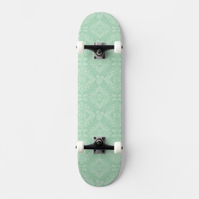 Grönt damastast mönster mini skateboard bräda 18,5 cm (Framsida)