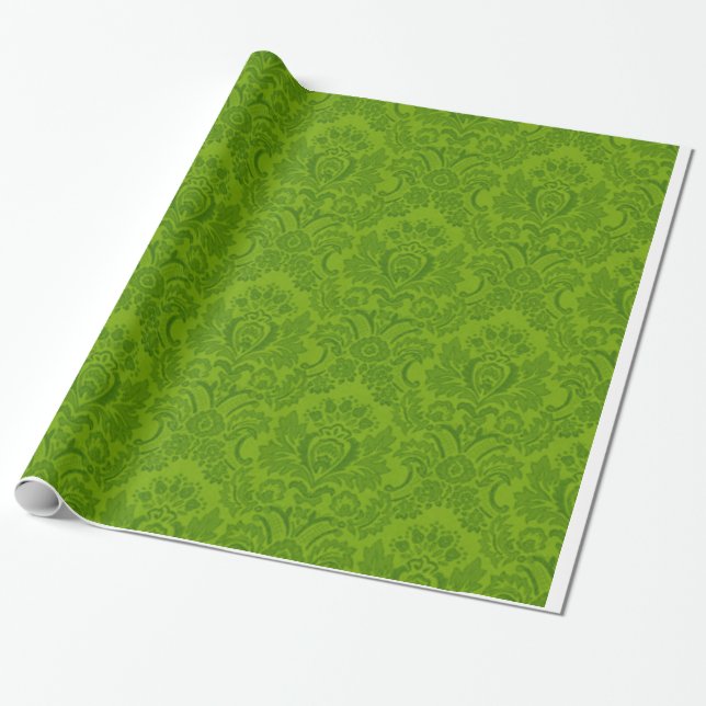 Grönt damastast mönster presentpapper (Utrullad)