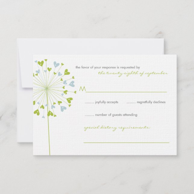 Grönt Dandelion Flowers Kärlek Bröllop OSA Card (Framsida)
