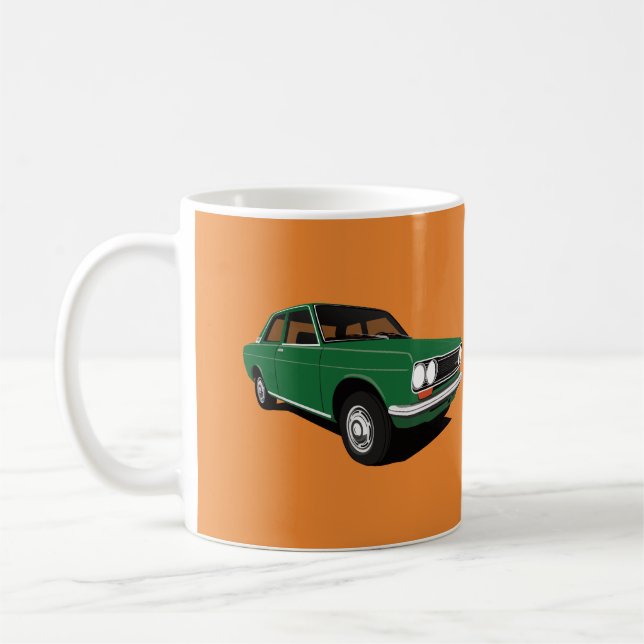 Grönt Datsun Bluebird 1600 (510), två bilder Kaffemugg (Vänster)