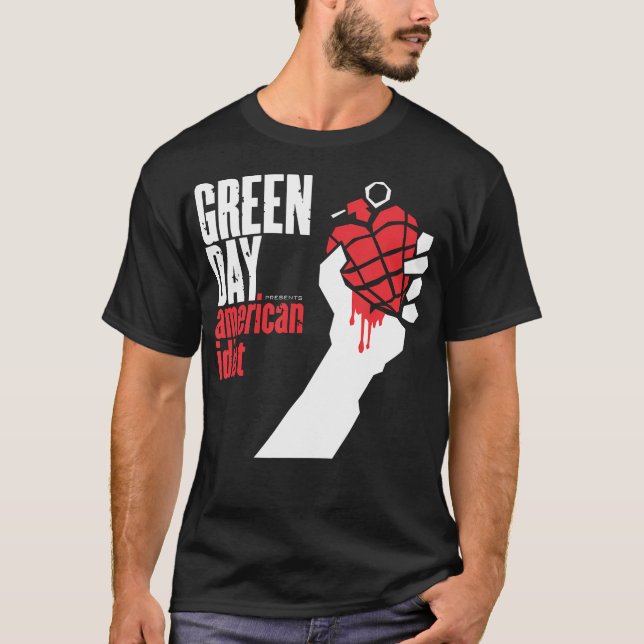 Grönt Day American Idiot T Shirt (Framsida)
