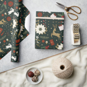 Grönt Deers Hand plockade-juldesign Mönster Presentpapper