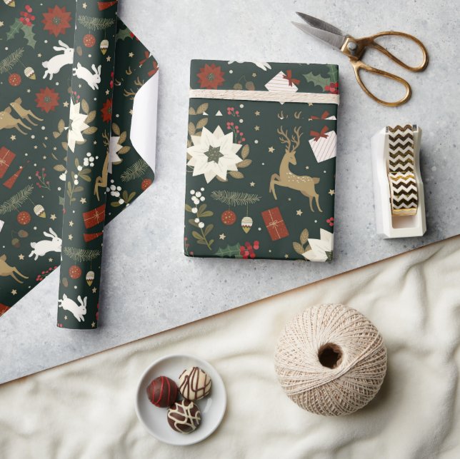 Grönt Deers Hand plockade-juldesign Mönster Presentpapper (Hantverk)