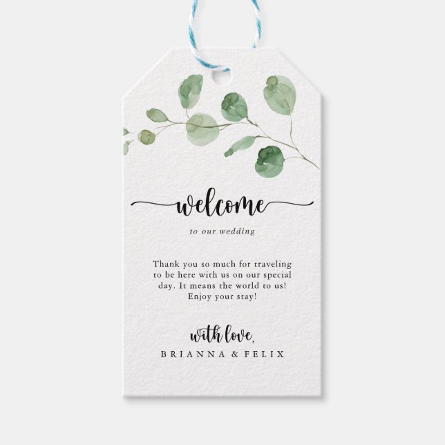 Grönt Delight Eucalyptus Bröllop Välkommen Presentetikett (Framsidan)
