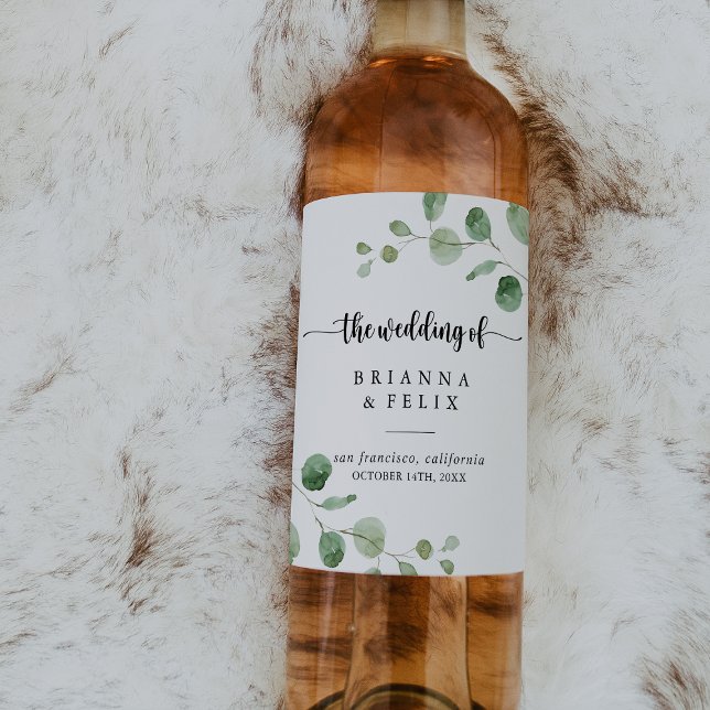 Grönt Delight Eucalyptus Bröllop Vin-etiketter Vinflaska Etikett (Skapare uppladdad)