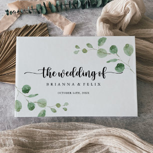 Grönt Delight Eucalyptus Calligraphy Bröllop Gästböcker