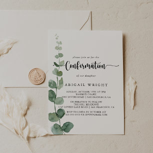 Grönt Delight Eucalyptus Calligraphy Confirmation Inbjudningar