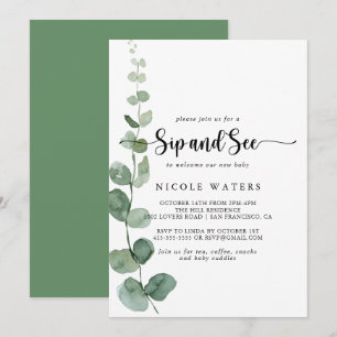 Grönt Delight Eucalyptus Calligraphy Sip and See Inbjudningar