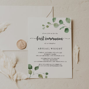 Grönt Delight Eucalyptus First Communion Inbjudningar