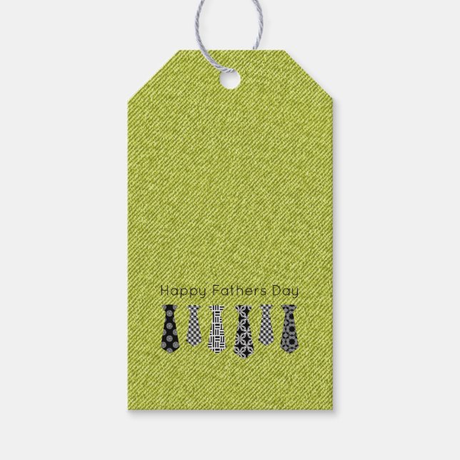 Grönt Denim BlackWhite Slipsar Lycklig Fars dag Presentetikett (Framsidan)