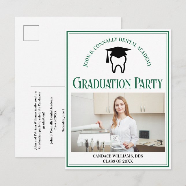 Grönt Dental School Photo Anpassningsbar Studentfe Inbjudan Vykort (Fram/baksida)