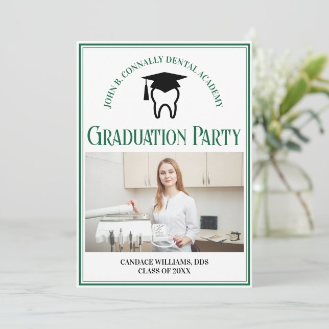 Grönt Dental School Photo Anpassningsbar Studentfe Inbjudningar (Stående Fram)
