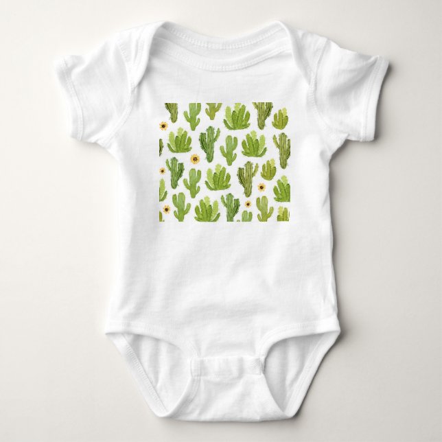 Grönt Desert Cactus: Vattenfärgssömlös T Shirt (Framsida)