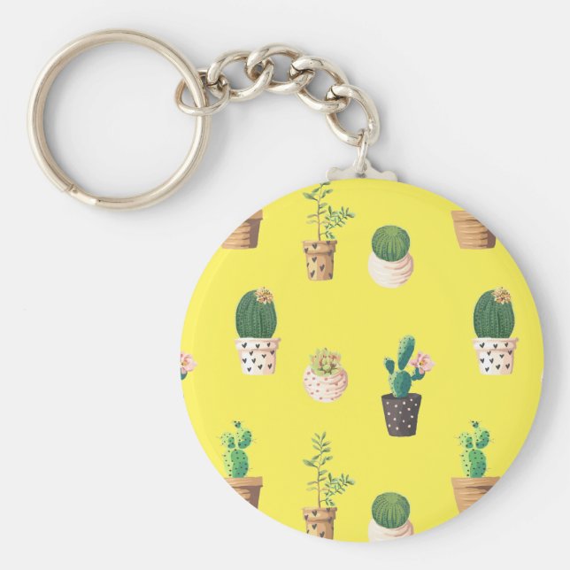 Grönt Dessert Succulent Cactus in Pots Nyckelring (Framsidan)