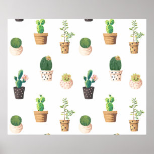 Grönt Dessert Succulent Cactus in Pots Poster