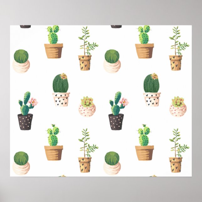 Grönt Dessert Succulent Cactus in Pots Poster (Framsidan)