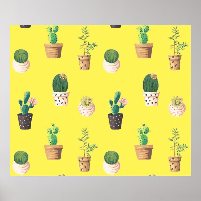 Grönt Dessert Succulent Cactus in Pots Poster (Framsidan)