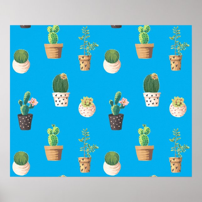 Grönt Dessert Succulent Cactus in Pots Poster (Framsidan)
