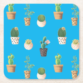 Grönt Dessert Succulent Cactus in Pots Underlägg Papper Kvadrat