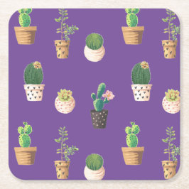 Grönt Dessert Succulent Cactus in Pots Underlägg Papper Kvadrat