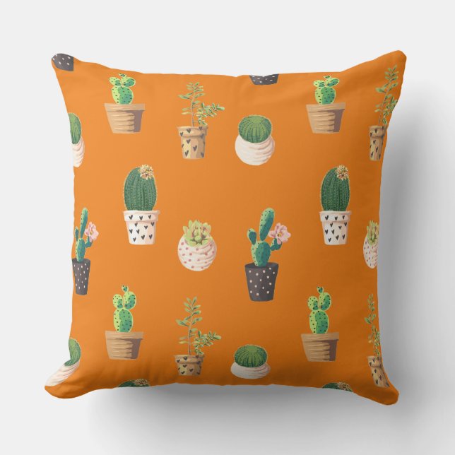 Grönt Dessrt Succulent Cactus in Pots Kudde (Framsida)