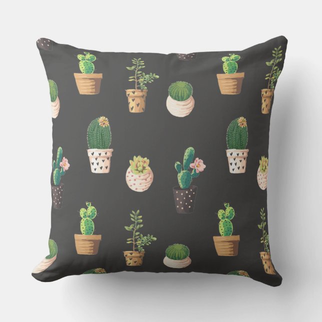 Grönt Dessrt Succulent Cactus in Pots Kudde (Framsida)