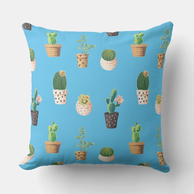 Grönt Dessrt Succulent Cactus in Pots Kudde (Framsida)
