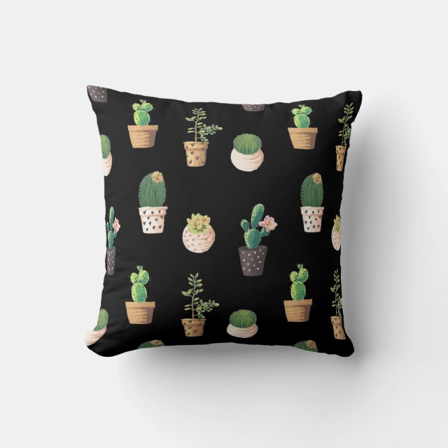 Grönt Dessrt Succulent Cactus in Pots Kudde (Framsida)