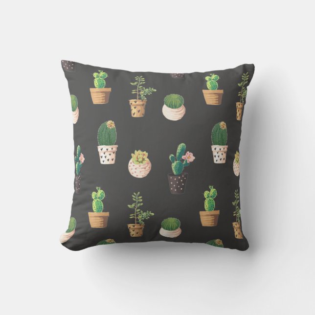 Grönt Dessrt Succulent Cactus in Pots Kudde (Framsida)