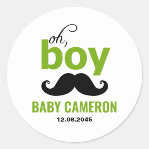 Grönt Det är en pojke Mustasch Babyfirande Klister Runt Klistermärke