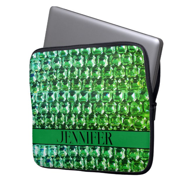 Grönt Diamanter, grönt gemstensjuveler mönster Laptop Fodral (Framsidan Vänster)