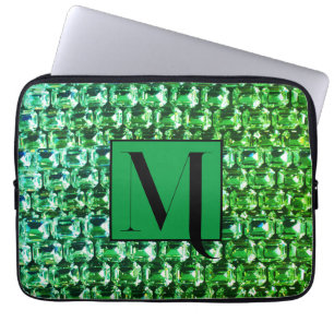 Grönt diamanter, grönt gemstensjuveler mönster laptop fodral