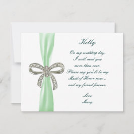 Grönt Diamond Bow Bröllop Maid of honor Card Inbjudningar