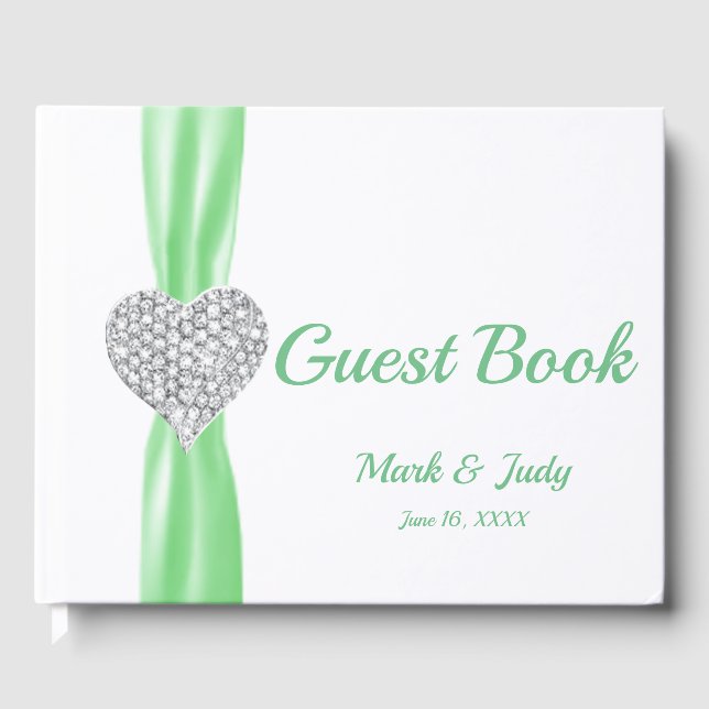 Grönt Diamond Heart Bröllop Guestbook Gästböcker (Framsida)