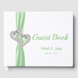 Grönt Diamond Hearts Bröllop Guestbook Gästböcker