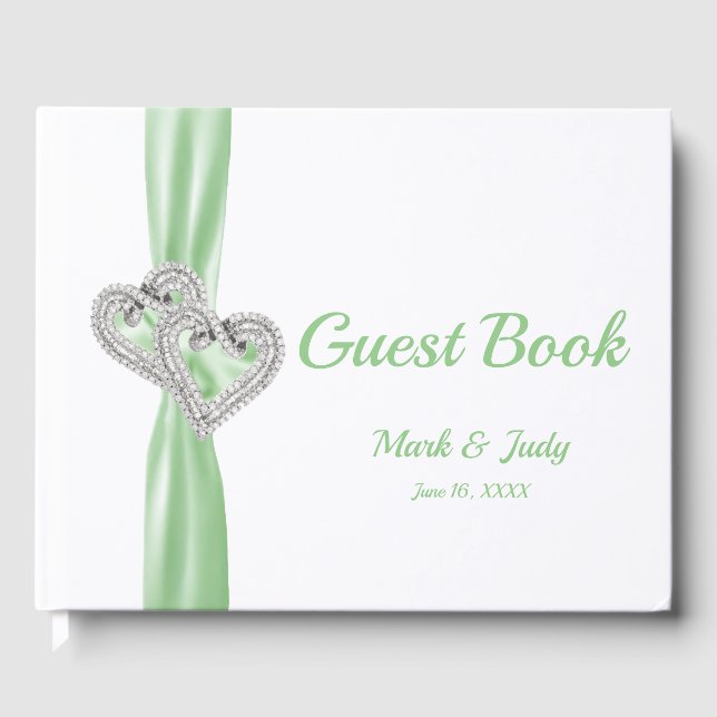 Grönt Diamond Hearts Bröllop Guestbook Gästböcker (Framsida)