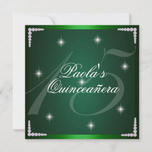Grönt Diamond Sparkles Quinceañera-inbjudan Inbjudningar