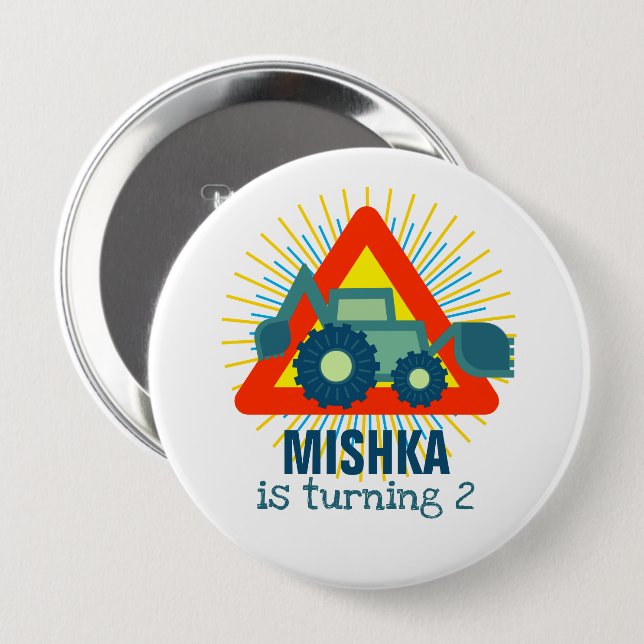 Grönt Digger Backhoe Engine Personlig Namn Boys Knapp (Framsida & baksida)