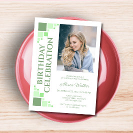 Grönt Digital Ram Corner Fotofödelsedag Inbjudningar