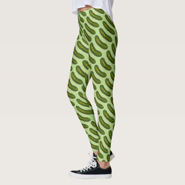 Grönt Dill Pickle Kosher Deli Pickles Foodie Skriv Leggings (Vänster)