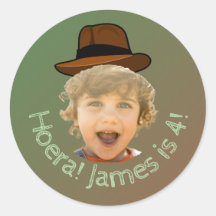 Grönt Dino Äventyr Foto Klistermärke – Safari Hatt