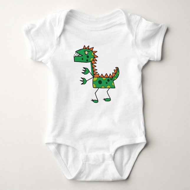 Grönt Dino Baby Jersey Bodykostym T Shirt (Framsida)