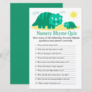 Grönt Dino Nursery Rhyme Quiz babyduschspel