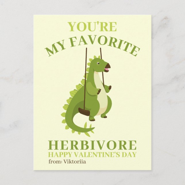Grönt dinosauer-Valentineser skolflicka Helg Vykort (Framsida)