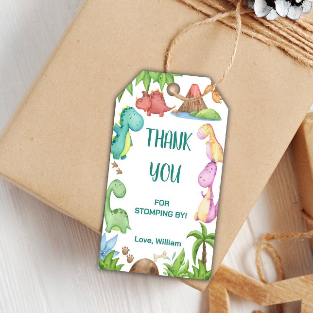 Grönt Dinosaur Birthday-favorittaggar Presentetikett (Green Dinosaur Birthday Favor Tags)