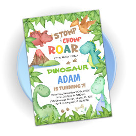 Grönt Dinosaur Birthday-inbjudan Inbjudningar